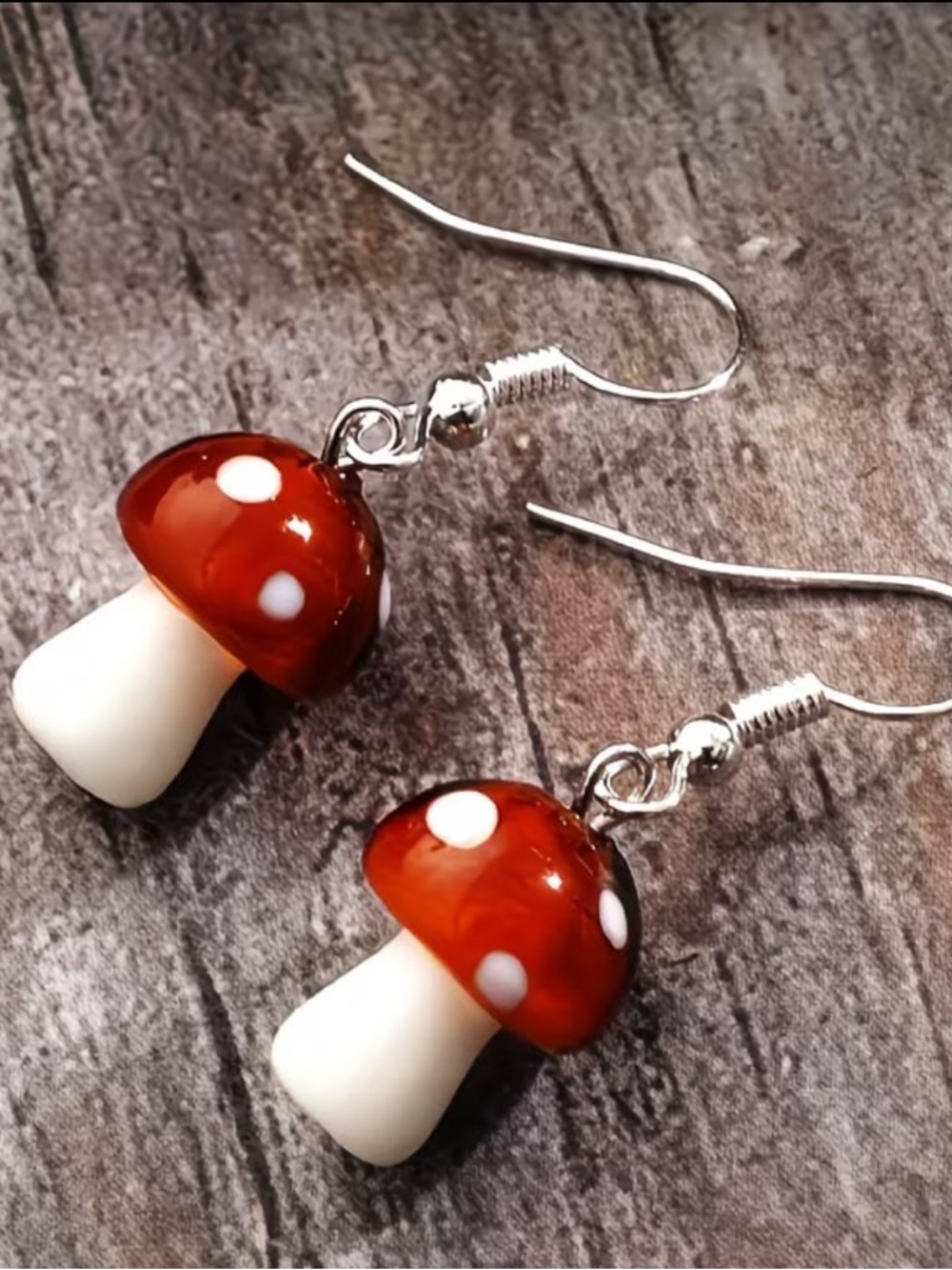 Handmade Red Mushroom Drop Earrings - Cute Women Jewelry